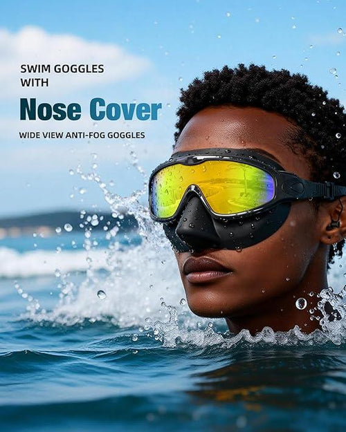 Flexcband Swim Goggles with Nose Cover for Adults