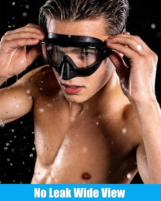 Flexcband Swim Goggles with Nose Cover for Adults